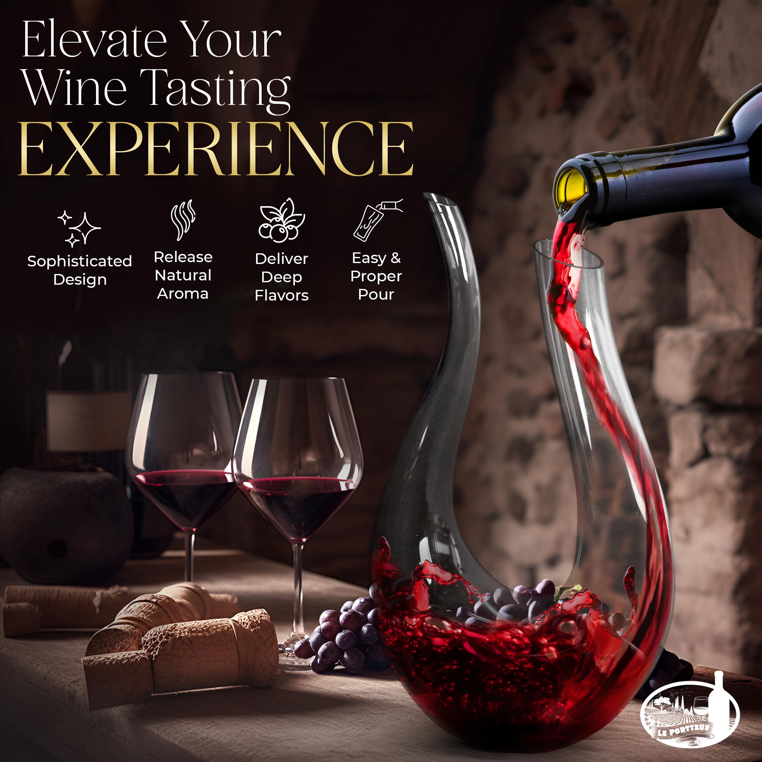 Elegant Swan Shape Wine Decanter with Slanted Spout - 750ml Hand Blown Crystal Aerator for Red Wine - Luxury Wedding & Housewarming Gift - Perfect for Dinner Parties, Romantic Dates & Wine Tasting Events