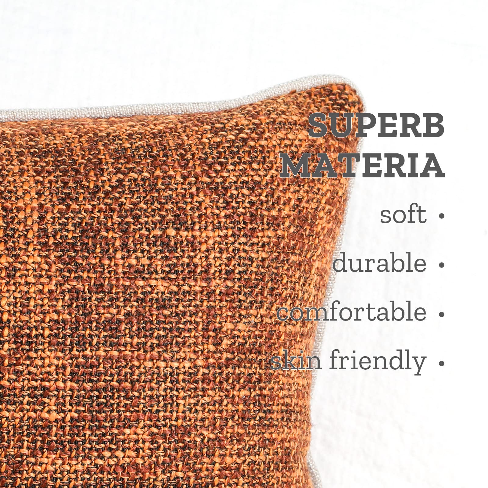 2 Pack 12x20 Inch Orange Linen & Brown Faux Leather Patchwork Lumbar Pillow Covers - Farmhouse Modern Decorative Throw Pillow Cases for Couch, Bed, Sofa, Chair - Perfect for Living Room, Bedroom & Home Decor