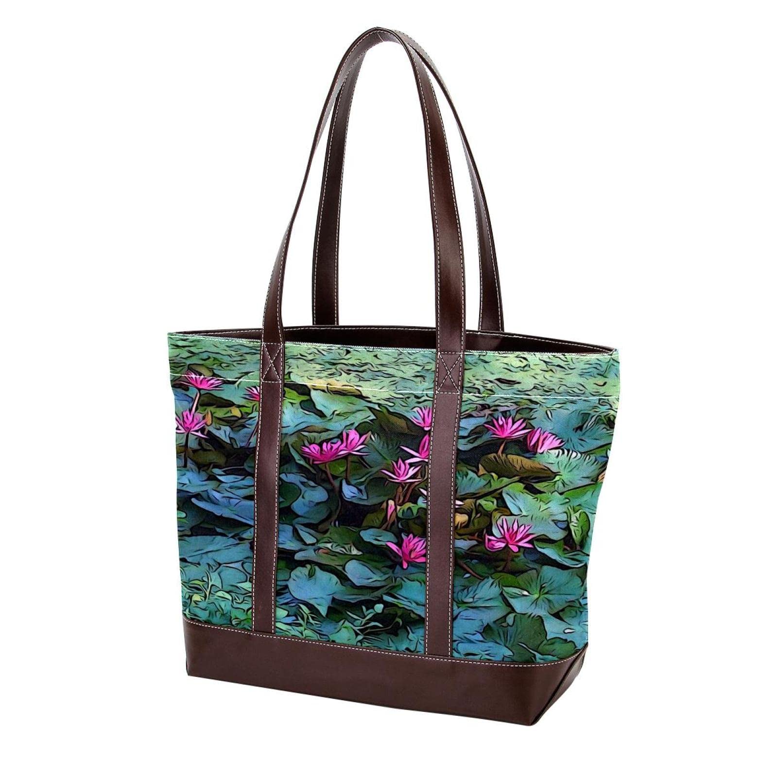 Stylish Large Leather & Canvas Tote Bags for Women - Top Handle Shoulder Satchel Hobo Purse with Anchor Pattern | Perfect for Work, Travel & Beach Day Essentials