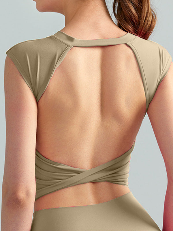 ZASUWA Women's Sexy Twist Hollow Out Backless Round Neck Short Sleeve T-Shirt - Perfect for Date Night, Club Wear & Summer Fashion