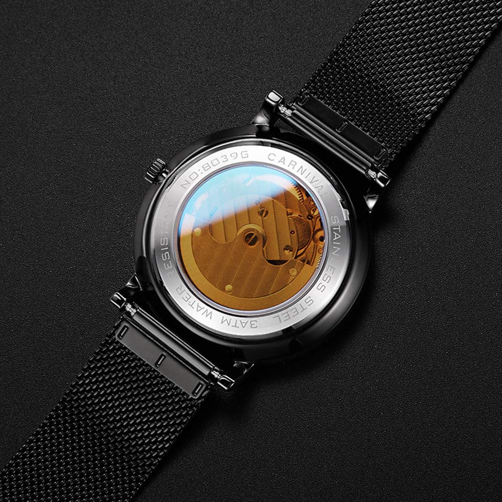 Gosasa Men's Ultra-Thin Automatic Watch - Stainless Steel Date Display, Military Style, Mesh Band, Waterproof - Perfect for Business, Casual & Outdoor Activities