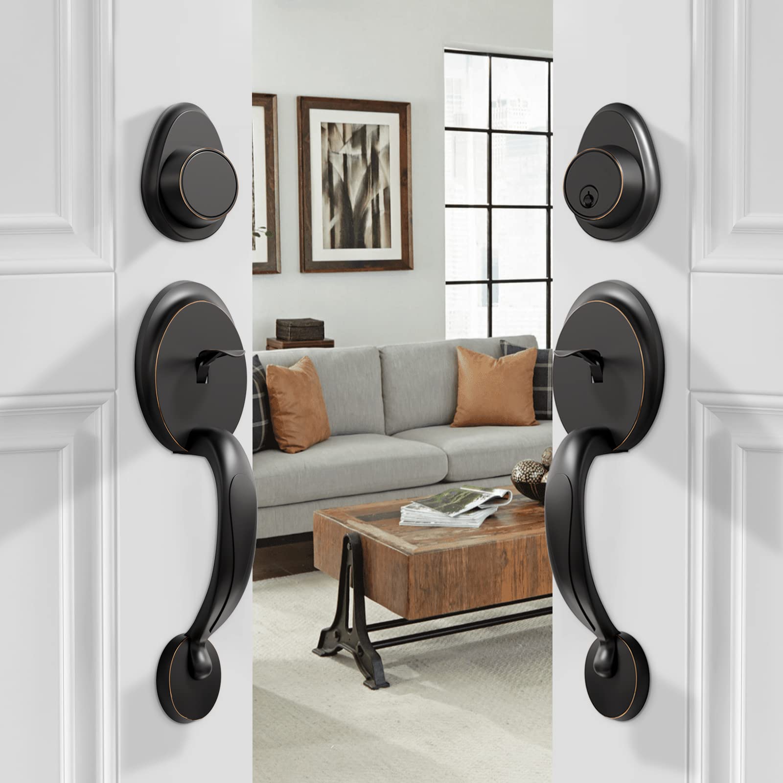 Heavy-Duty Double Door Lock Set with Deadbolt & Lever Handle - Adjustable Front Entrance Handle for Enhanced Home Security | Perfect for Main Doors, Office Entrances & Apartment Buildings