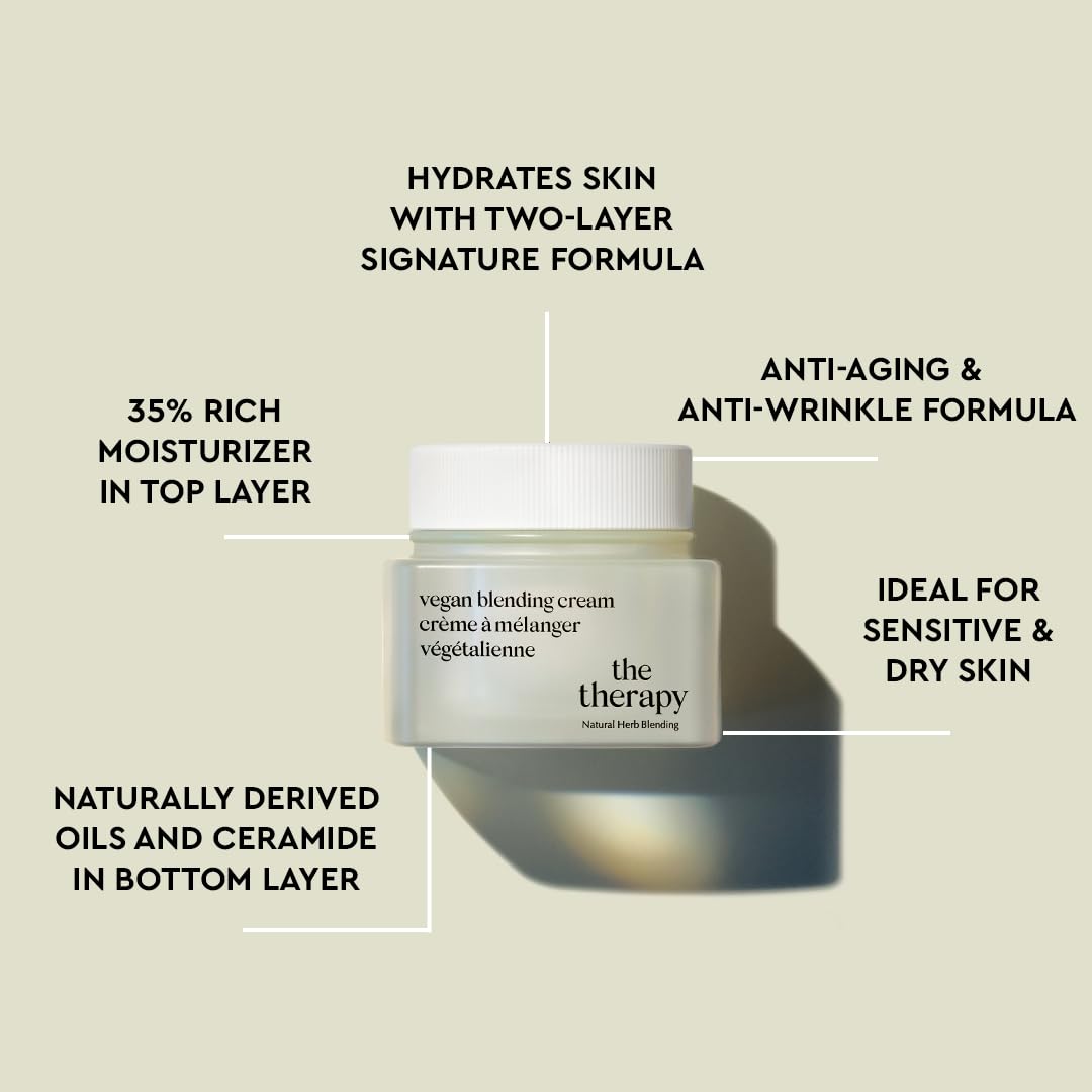 The Face Shop The Therapy Vegan Blending Cream - Organic Anti-Aging Face Moisturizer for Elasticity & Hydration | 2-in-1 Gel-Cream Formula | Cruelty-Free, Refillable K-Beauty Skincare | Perfect for Daily Routine & Night Care