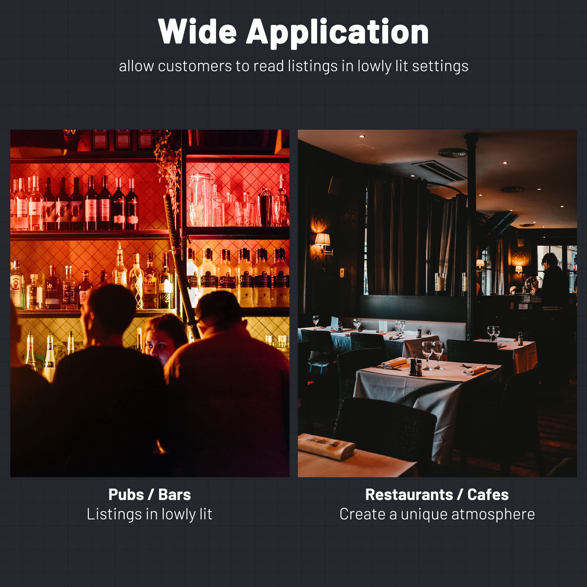 WeChef 4 Pack LED Backlit Menu Cover - Leatherette Wine List & Check Bill Holder for Restaurants - 2-Panel Display Fits 8
