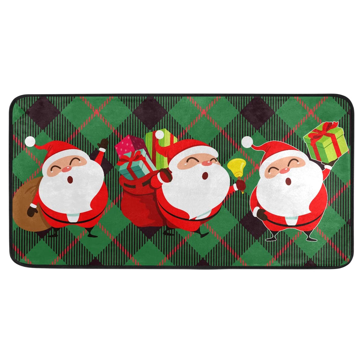 Non-Slip Christmas Kitchen Rugs - 39x20 Inch Holiday Floor Mat with Santa & Plaid Design, Farmhouse Decor for Standing Comfort - Perfect for Holiday Cooking, Baking & Festive Home Decor