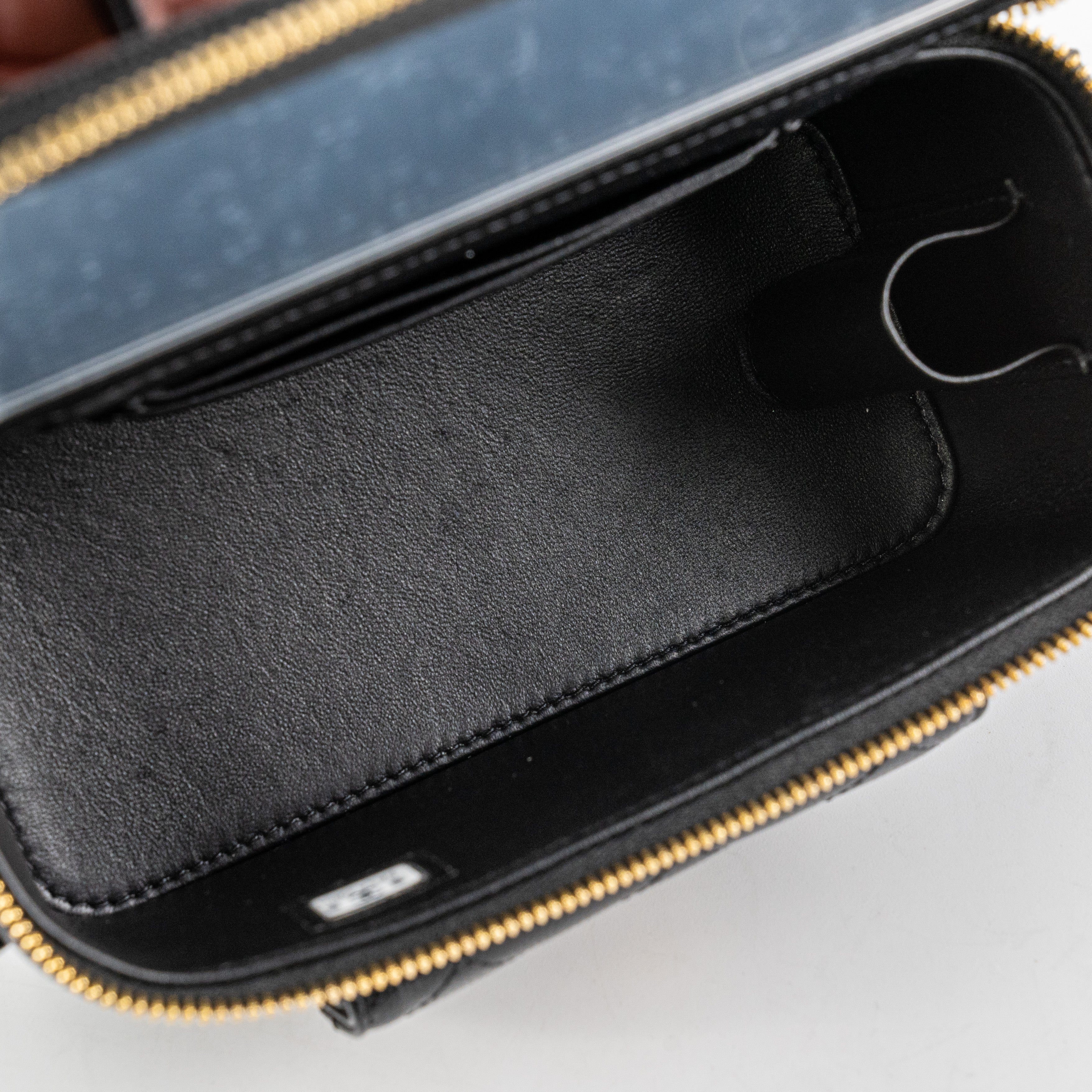 Chanel Caviar Multi Pocket Vanity Bag Black Microchip Leather Crossbody - Perfect for Travel, Parties & Everyday Luxury