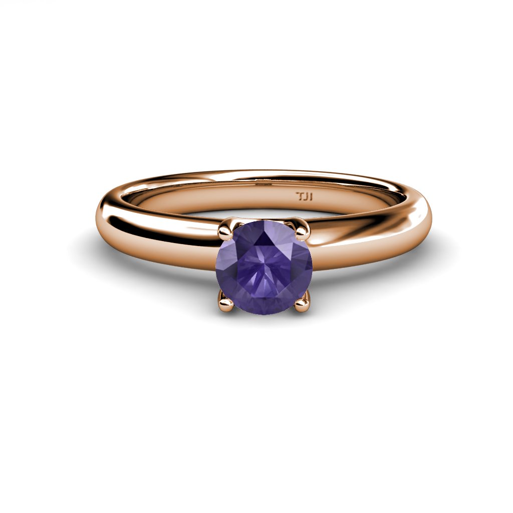 0.95 Carat Iolite Solitaire Ring in 14K Rose Gold - Elegant Engagement & Wedding Jewelry for Women