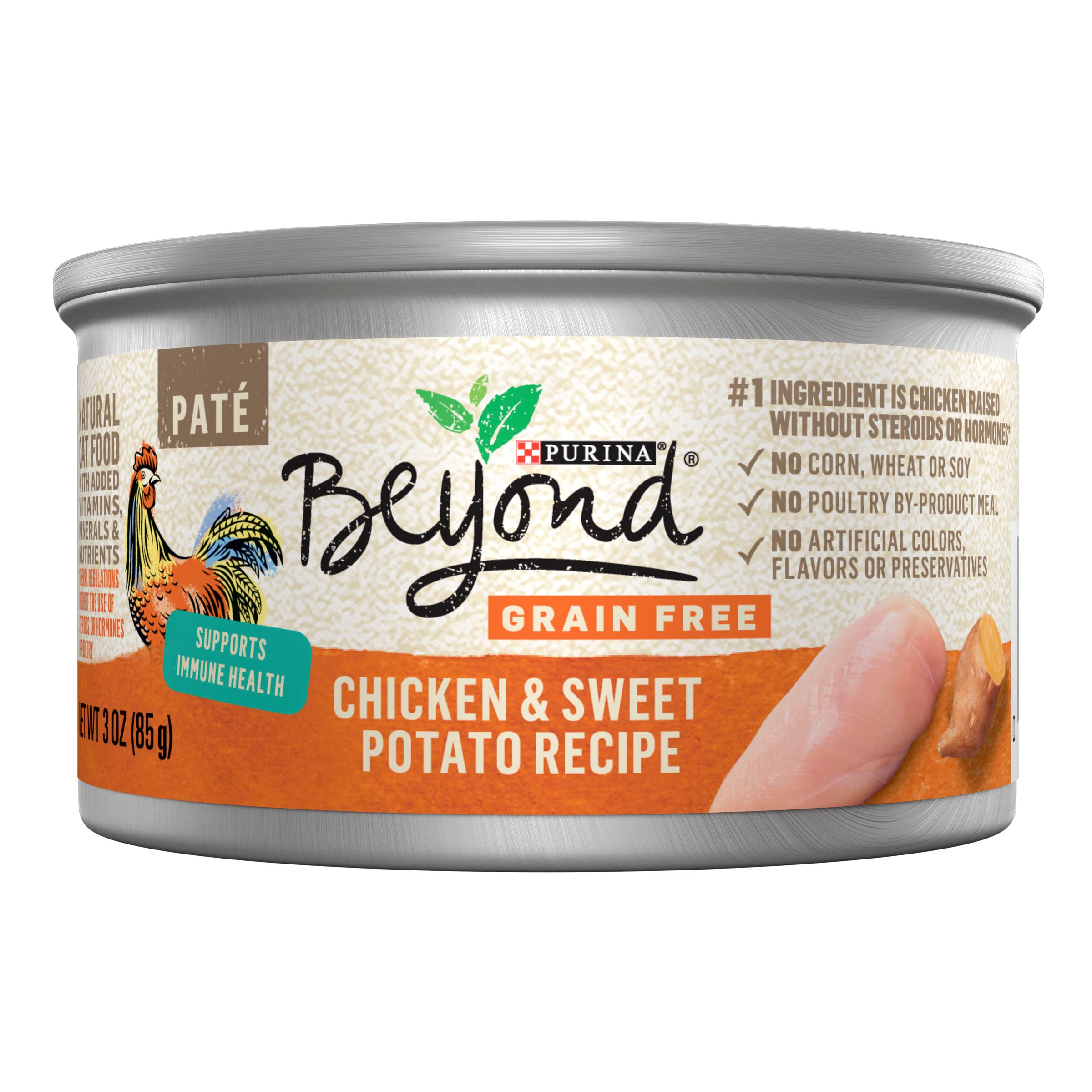 Purina Beyond Grain Free Wet Cat Food Pate - Chicken & Sweet Potato Recipe, 12 Pack of 3 oz Cans | Natural Protein Source for Adult Cats | Perfect for Weight Management & Sensitive Stomachs