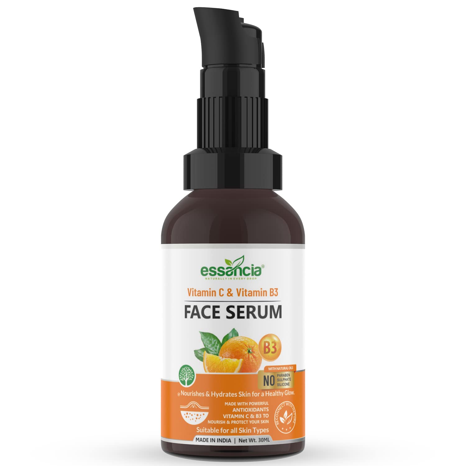 Essencia Vitamin C & B3 Face Serum for Brightening & Even Skin Tone - Antioxidant Protection for All Skin Types | Sulfate-Free, Paraben-Free Formula | Men & Women | 30ml | Perfect for Daily Skincare Routine & Anti-Aging Care