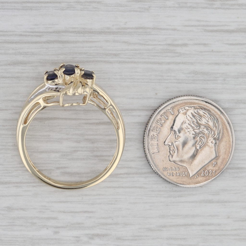 0.50ctw Iolite Three Stone Bypass Ring in 10k Yellow Gold - Size 7.25 - Perfect for Engagement, Anniversary Gifts & Special Occasions