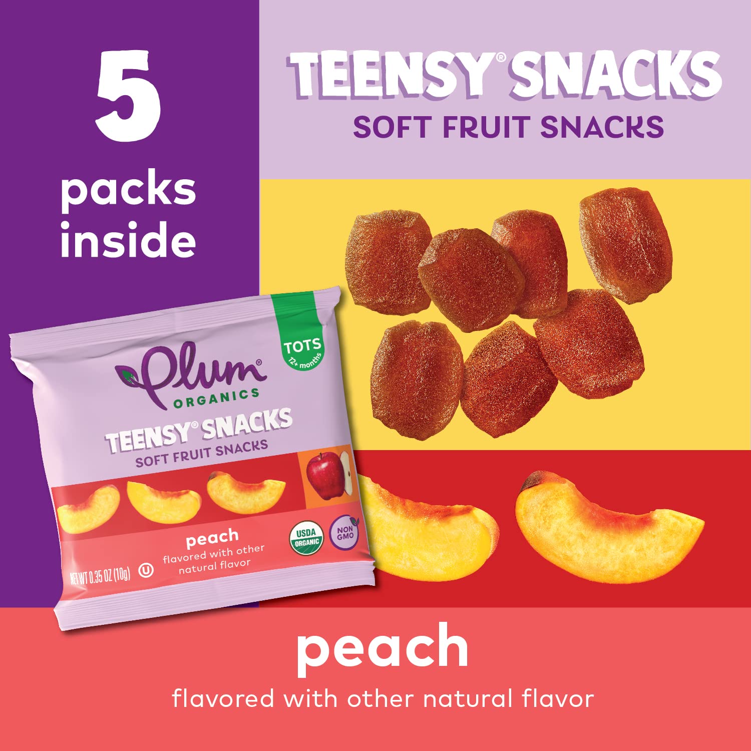 Organic Plum Teensy Snacks Soft Fruit Snacks - Peach Flavor, 0.35 oz Bags (Pack of 40) - Healthy Toddler & Kids Snacks for Lunch Box, Travel, and On-the-Go Nutrition