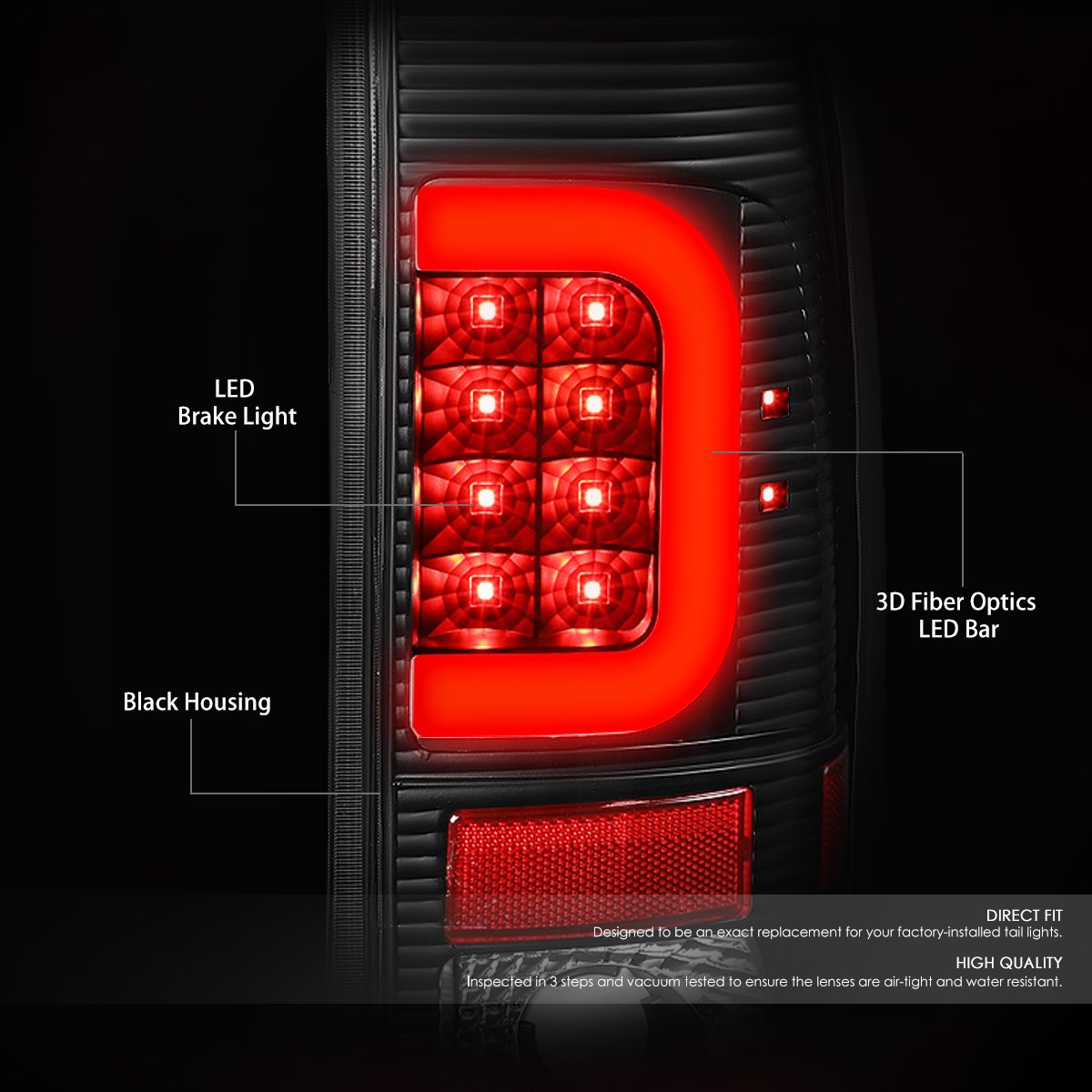 Auto Dynasty Pair Black Housing Clear Lens Red 3D LED Tail Lights + Dual Row 3rd Brake Light for Ford F150-F550 (2009-2023) - High Visibility, Easy Installation, Perfect for Night Driving & Off-Road Adventures