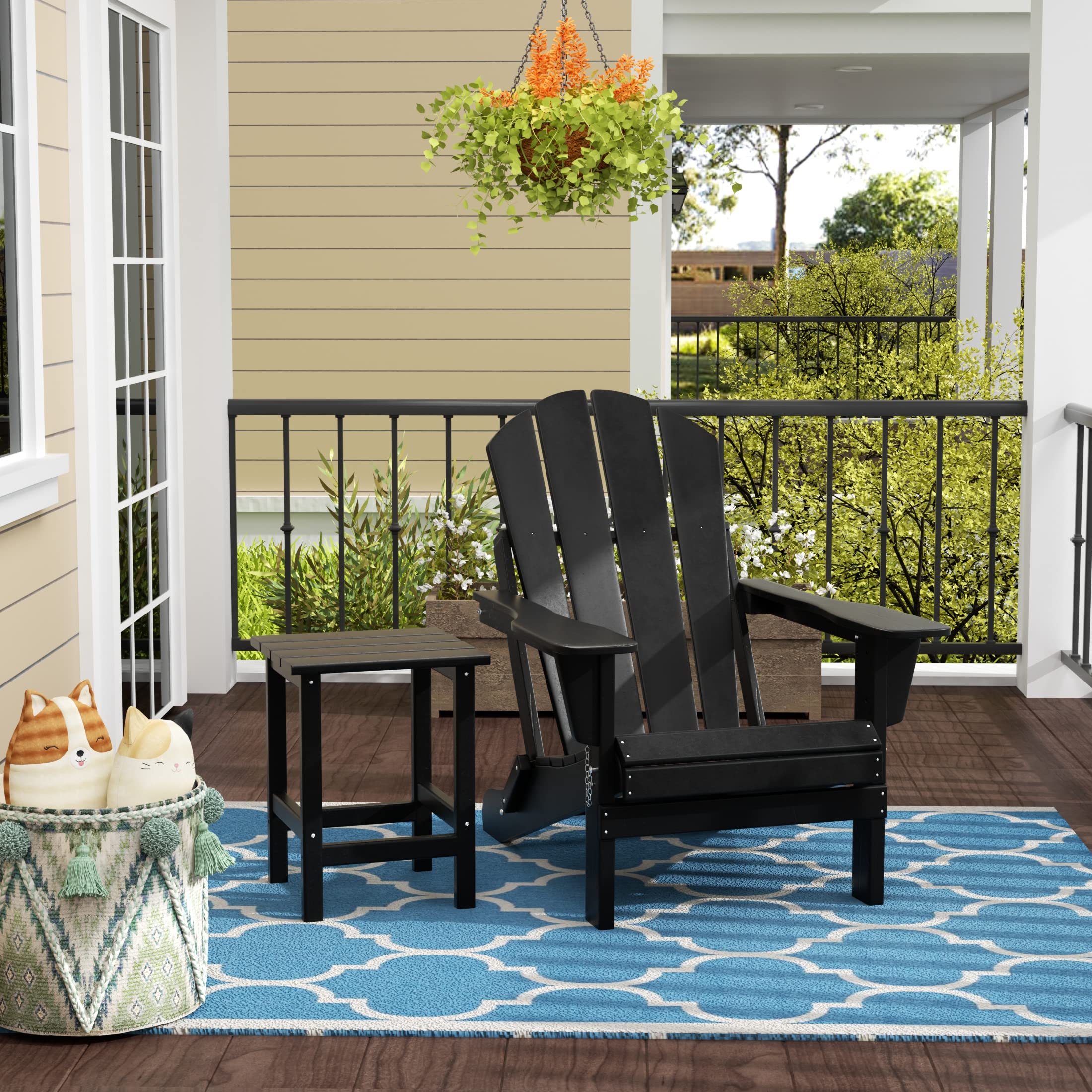 WestinTrends Malibu 2-Piece All-Weather Adirondack Chair Set with Side Table - Durable Outdoor Plastic Patio Furniture for Porch, Deck, Backyard & Garden - Perfect for Relaxing in Black