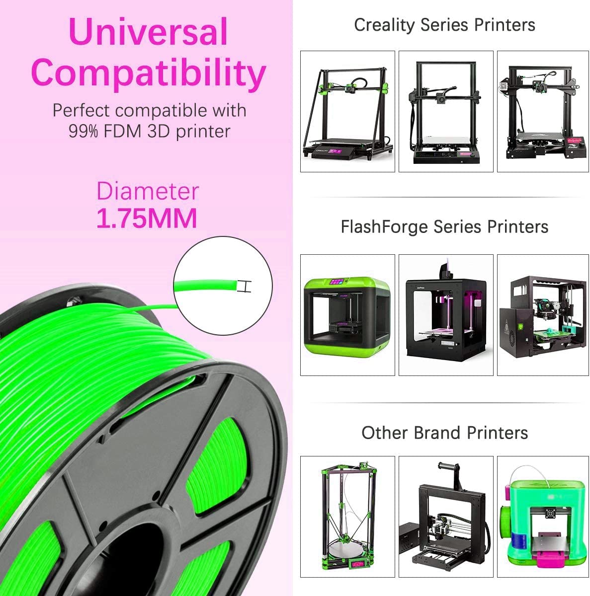 Premium 3D Printer Filament PLA 1.75mm - Glow in The Dark Filament 1KG (2.2 LBS) Spool - Apple Green Glow Green - Perfect for DIY Projects, Cosplay Props & Creative Nighttime Decorations