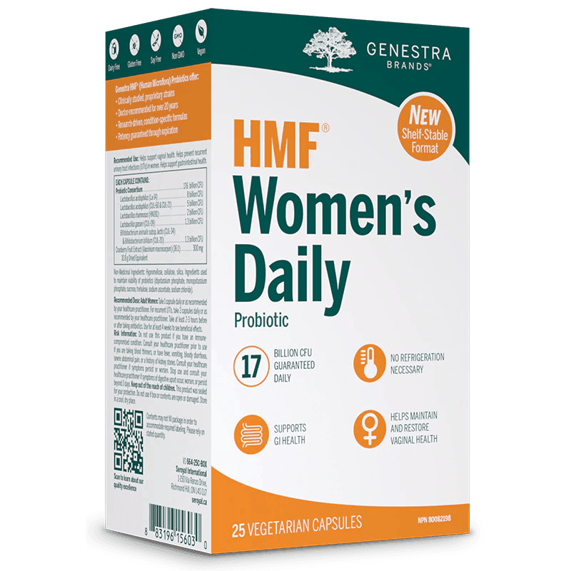 Genestra HMF Women's Daily Probiotic Supplement - 17 Billion CFU, 25 Veggie Capsules, Shelf Stable - Supports Digestive & Immune Health - Perfect for Travel & Daily Wellness Routine