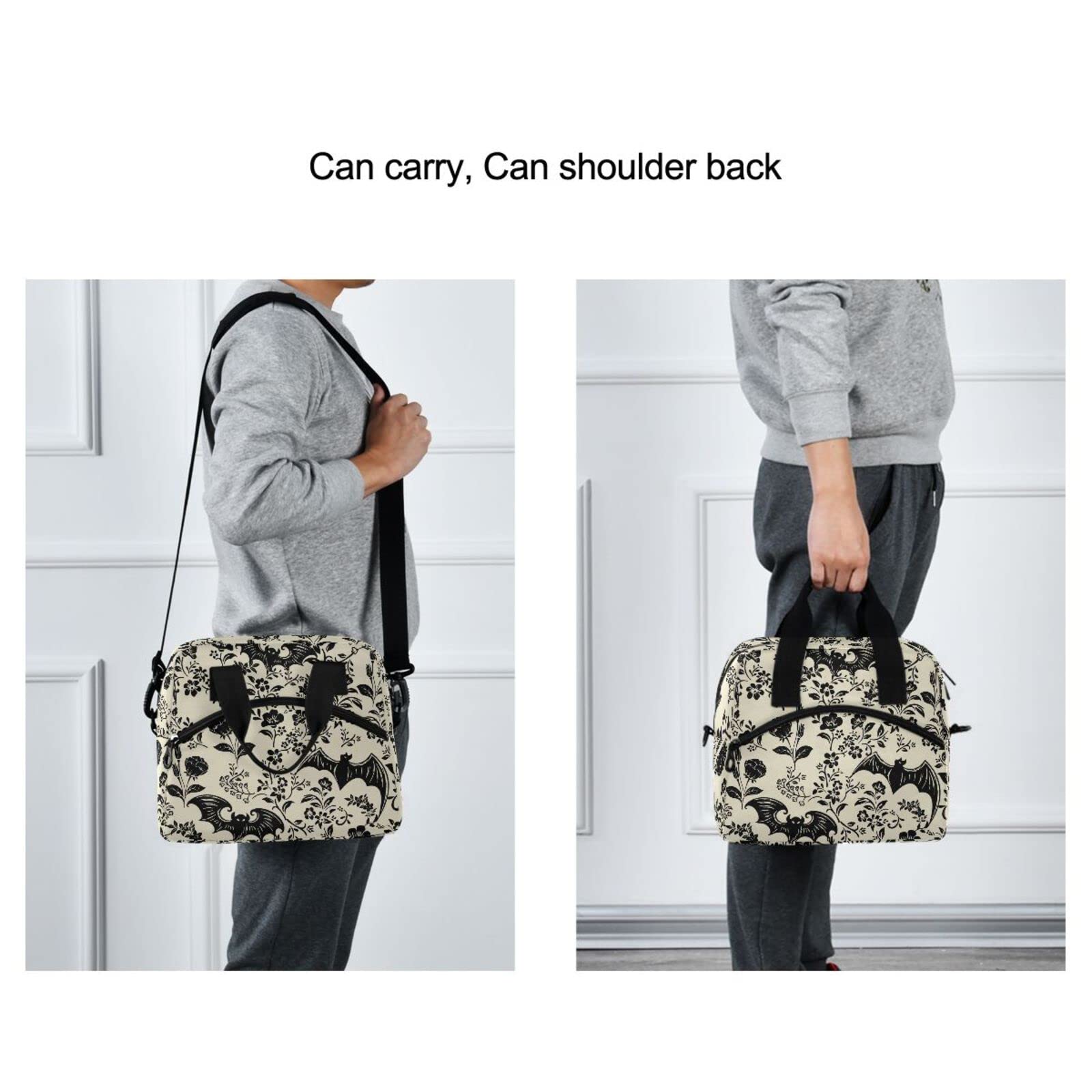 Goth Bat Lunch Bags for Women & Men - Reusable Insulated Lunch Box with Adjustable Shoulder Straps - Tote Lunch Bag for Work, Picnic, School - Perfect for Office, Outdoor Activities & Daily Commute