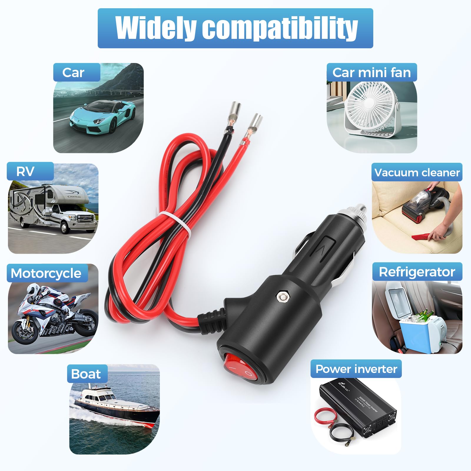 12V Cigarette Lighter Male Plug Replacement with On/Off Switch - 1.8FT 14AWG Extension Cable for Car, Truck, Motorcycle - Power Your GPS, Phone Charger & Portable Devices On The Go