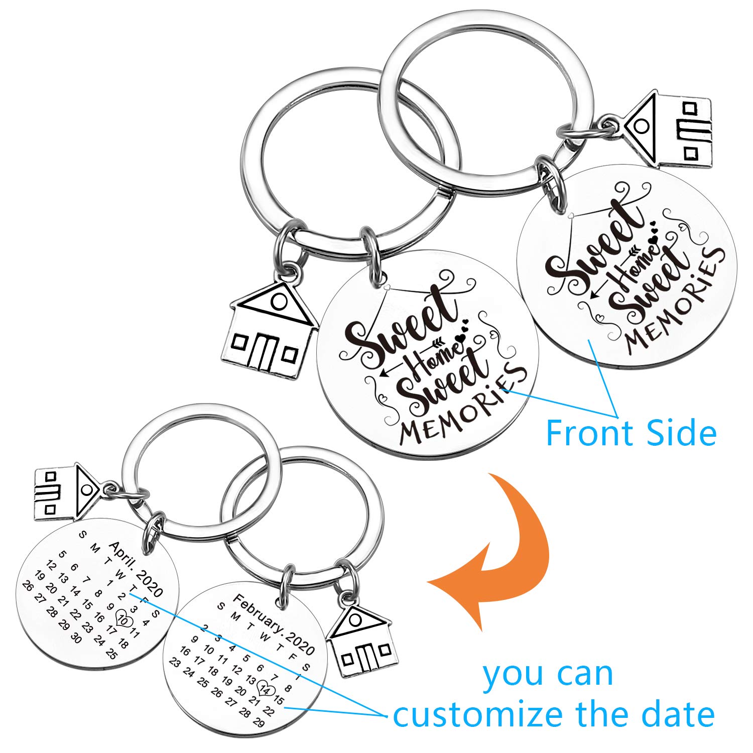 2pcs Sweet Home Keychains for Couple - New House Gift, First Home Keyring Set - Perfect for Housewarming, Anniversary & Wedding Gifts