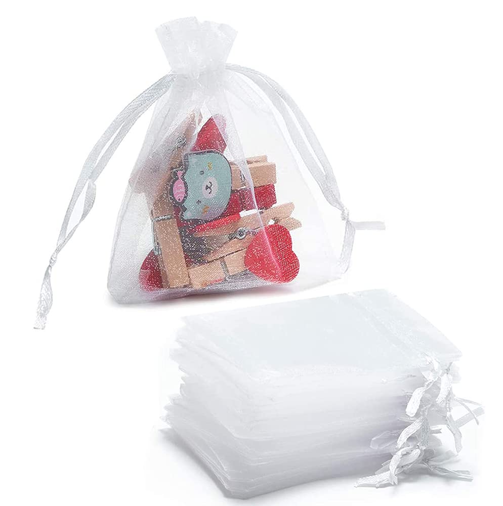 DMS RETAIL 15-Pack White Organza Drawstring Gift Bags 13x18cm - Perfect for Wedding Favors, Party Gifts, Dry Fruits Packaging & Special Occasions