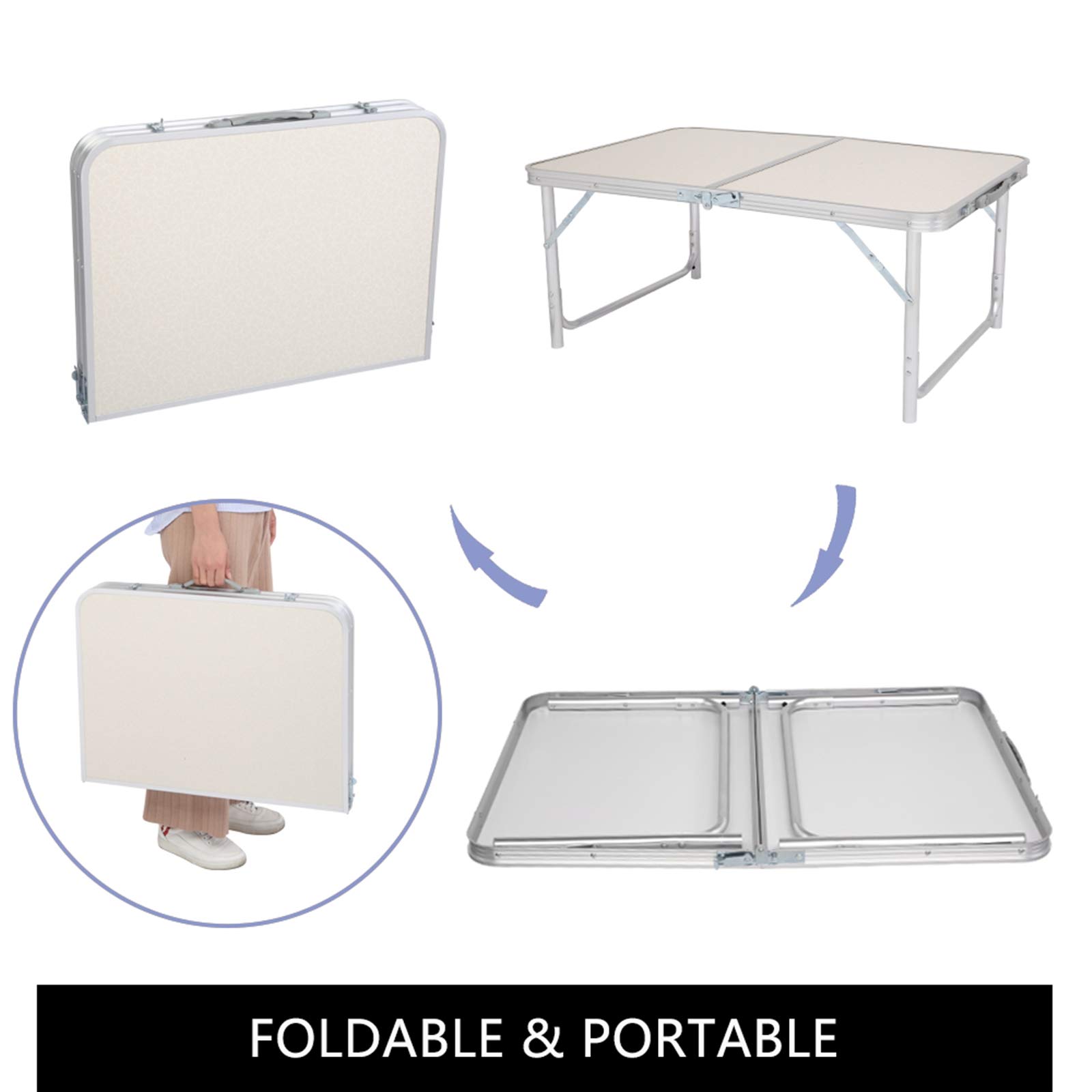 VERYKE Folding Camping Table - Lightweight Portable Outdoor Picnic Table with Adjustable Height (35.43