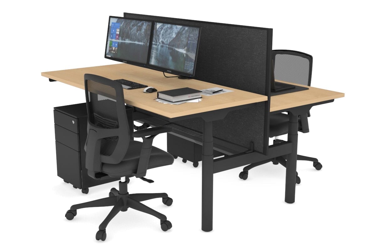 Flexi Premium Height Adjustable 2-Person H Bench Workstation - Black Frame [1400L x 700W] - Ergonomic Office & Home Workspace Solution for Team Collaboration