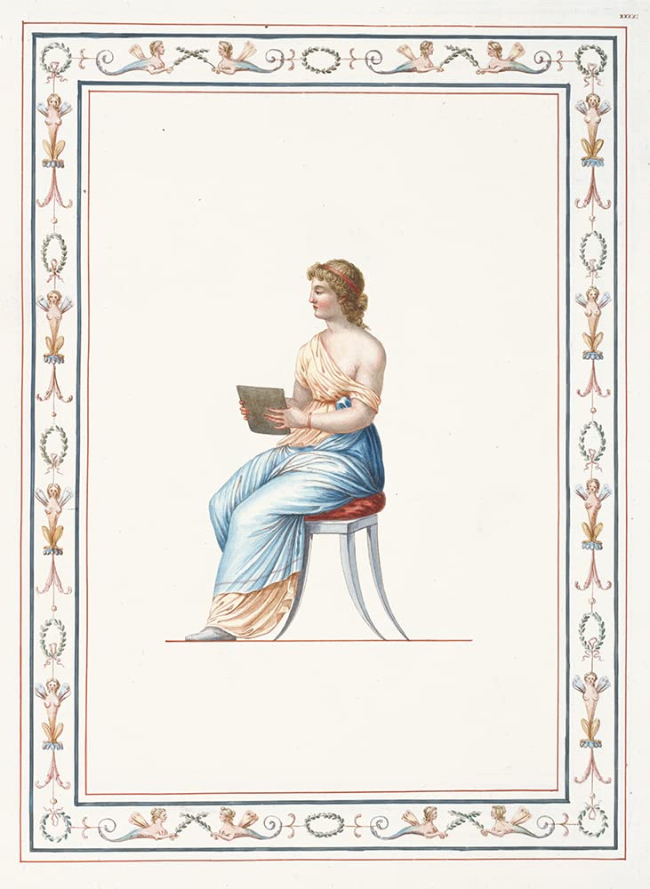 Pierre-Jean Mariette 19x24 Inch Gold Ornate Framed Museum Art Print - Woman in Classical Dress Reading (1783) | Double Matted Wall Decor for Living Room, Bedroom & Office