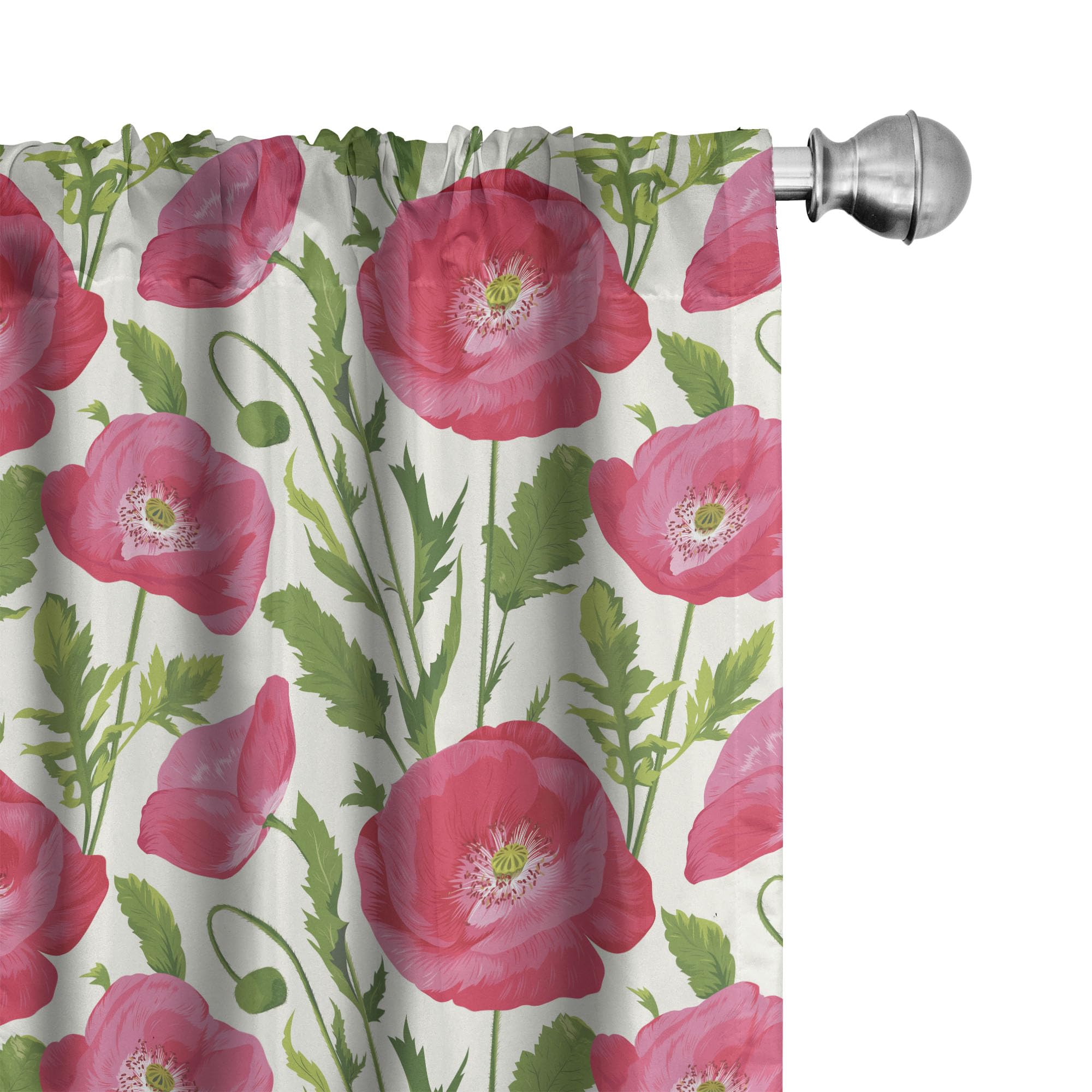 Ambesonne Floral Curtains - Watercolor Poppy Flower & Leaves Design, 2 Panel Set (28