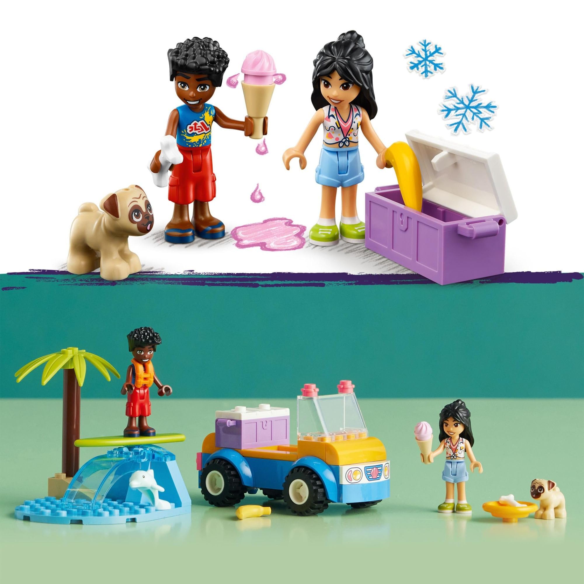 LEGO Friends Beach Buggy Fun 41725 Building Toy Set for Kids Ages 4+ | 2 Mini-Dolls, Pet Dog & Dolphin Figures, Beach Buggy Car & Accessories | Creative STEM Learning Toy for Toddlers | Perfect for Imaginative Play, Birthday Gifts & Beach-Themed Adventures