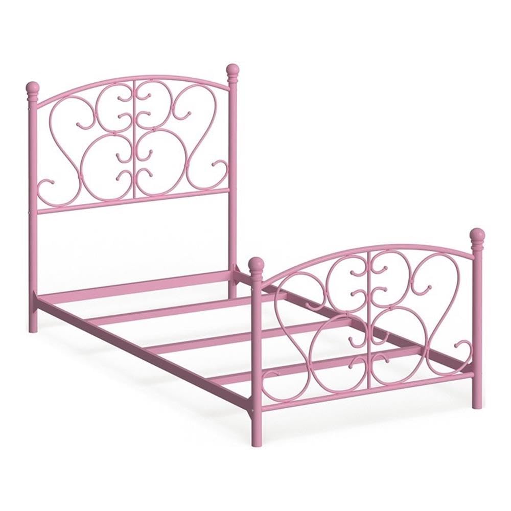 Furniture of America Delia Princess Metal Twin Bed for Girls - Pink Youth Bed Frame with Canopy | Perfect for Princess-Themed Bedrooms & Kids' Room Decor