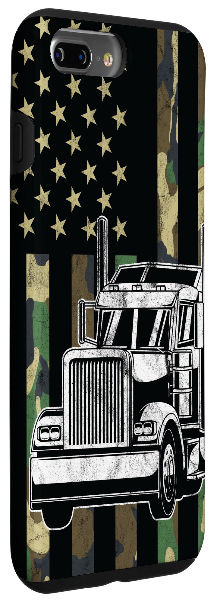 Vintage Camo American Flag iPhone 7 Plus/8 Plus Case - USA Truck Driver Style Protective Cover for Outdoor, Travel & Patriotic Enthusiasts