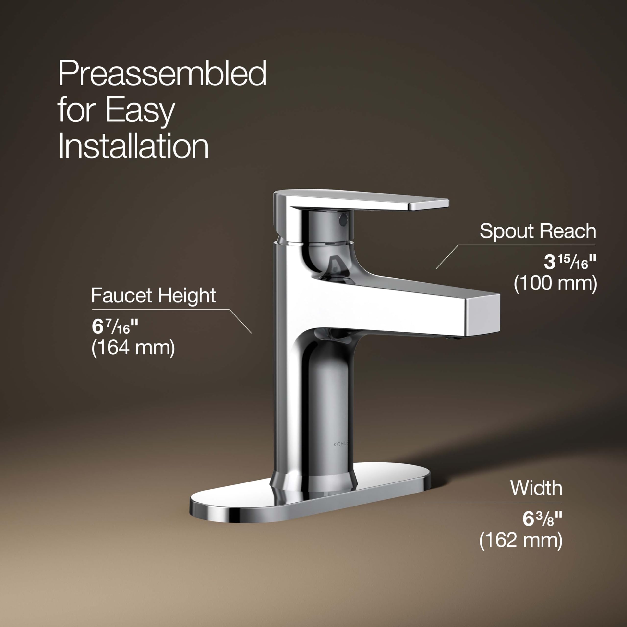 KOHLER Taut Single-Handle Bathroom Faucet with Pop-Up Drain - Chrome Finish for Modern Sinks