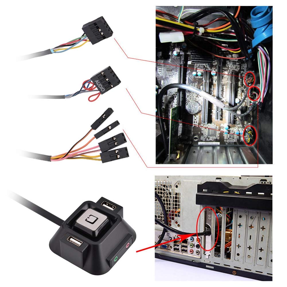 Yosoo Desktop PC Case Switch with USB Ports, Power Reset, Audio & Microphone Port - Computer Power Supply & HDD Switch for DIY PC Builds and Gaming Rigs