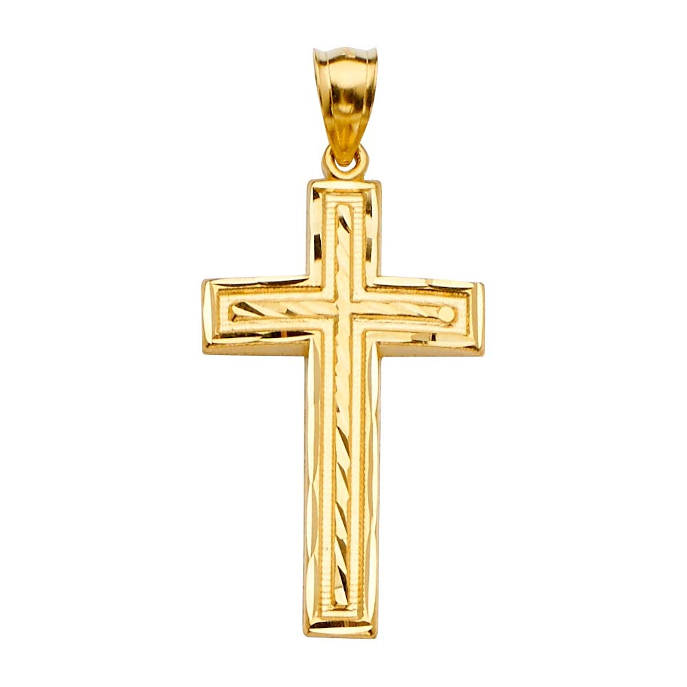 14K Yellow Gold Religious Faith Cross Pendant Necklace for Women - 22x49mm Inspirational Jewelry Gift - Perfect for Church, Baptism, Confirmation & Daily Wear