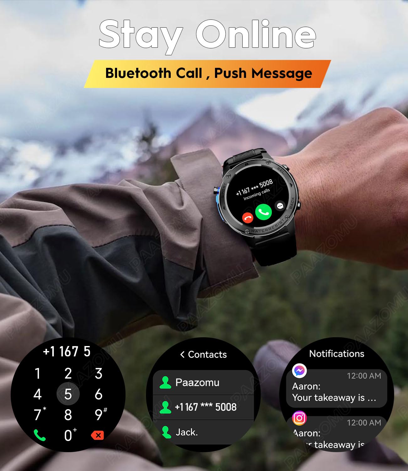 Military Tactical Smartwatch for Men - 5ATM Waterproof, GPS, Compass, Altimeter, Barometer, 1.43
