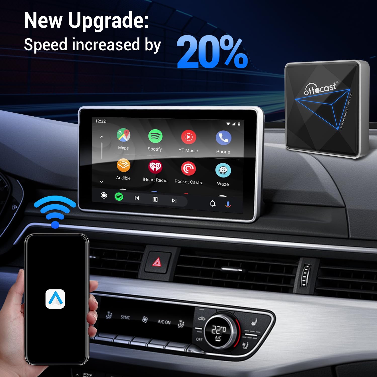 OTTOCAST A2Air Pro Wireless Android Auto Car Adapter - Convert Wired to Wireless, Plug & Play USB for Android Auto - Enjoy Hands-Free Navigation & Music Streaming on Your Drive