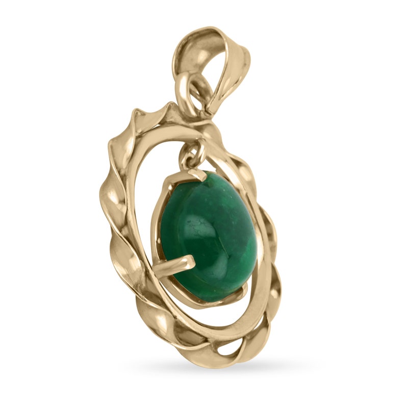 3.75 Carat 14K Gold Natural Emerald Pear Cut Cabochon Vintage Solitaire Pendant Necklace for Women - Perfect Anniversary Gift, Wedding Jewelry & Special Occasion Accessory