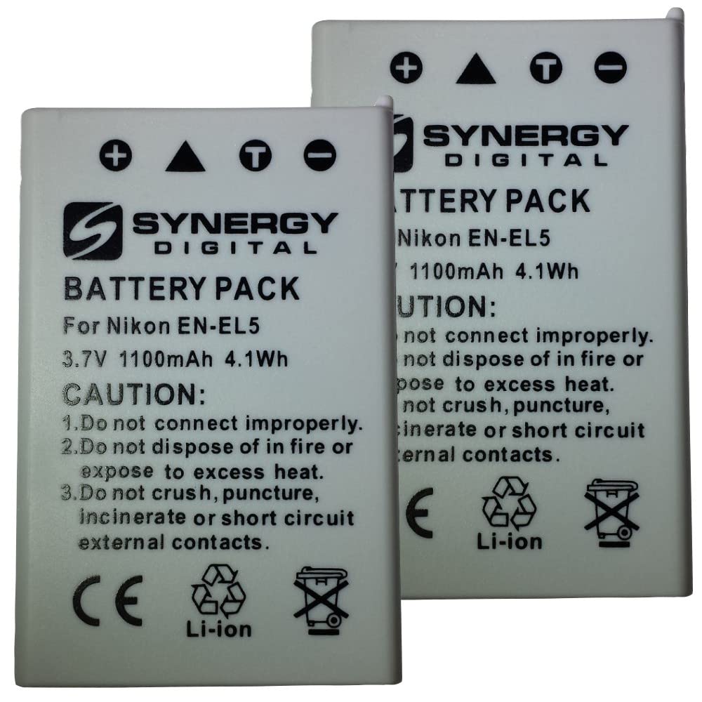 Synergy EN-EL5 Replacement Batteries for Nikon P520 Digital Camera - 2-Pack Li-ion 3.7V 1100mAh - Compatible with Nikon EN-EL5 - Perfect for Travel Photography & Extended Shooting Sessions