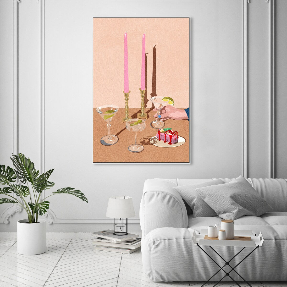 Elegant Pink Framed Canvas Wall Art Print - Modern Dessert & Drink Theme for Dining Room Decor | Perfect for Kitchen, Living Room, and Home Decoration