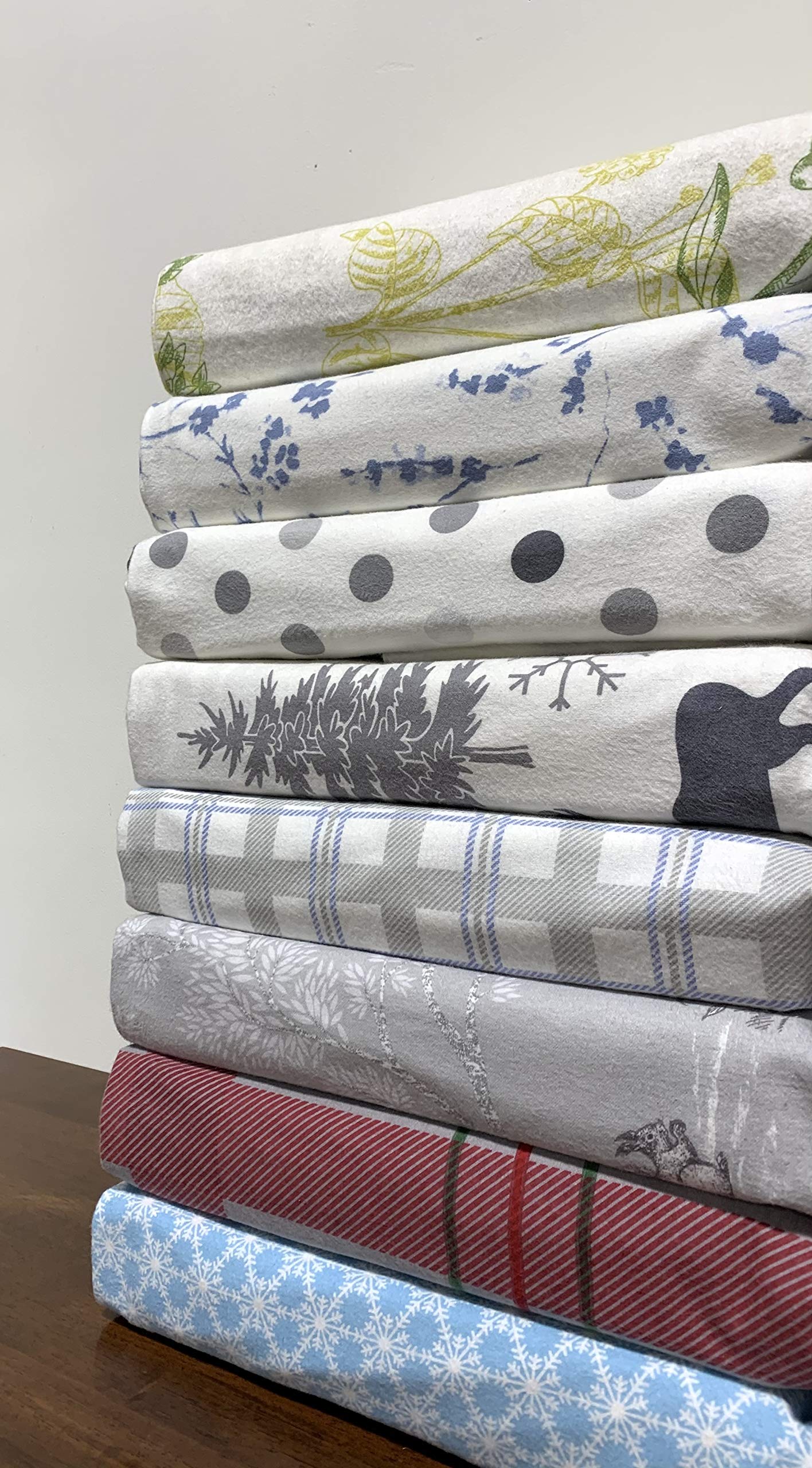 Royal Tradition Heavyweight Flannel 100% Cotton King Size 4-Piece Bed Sheet Set - Soft Grey Checkered Print (170 GSM) for Cozy Winter Nights & Cold Weather Comfort