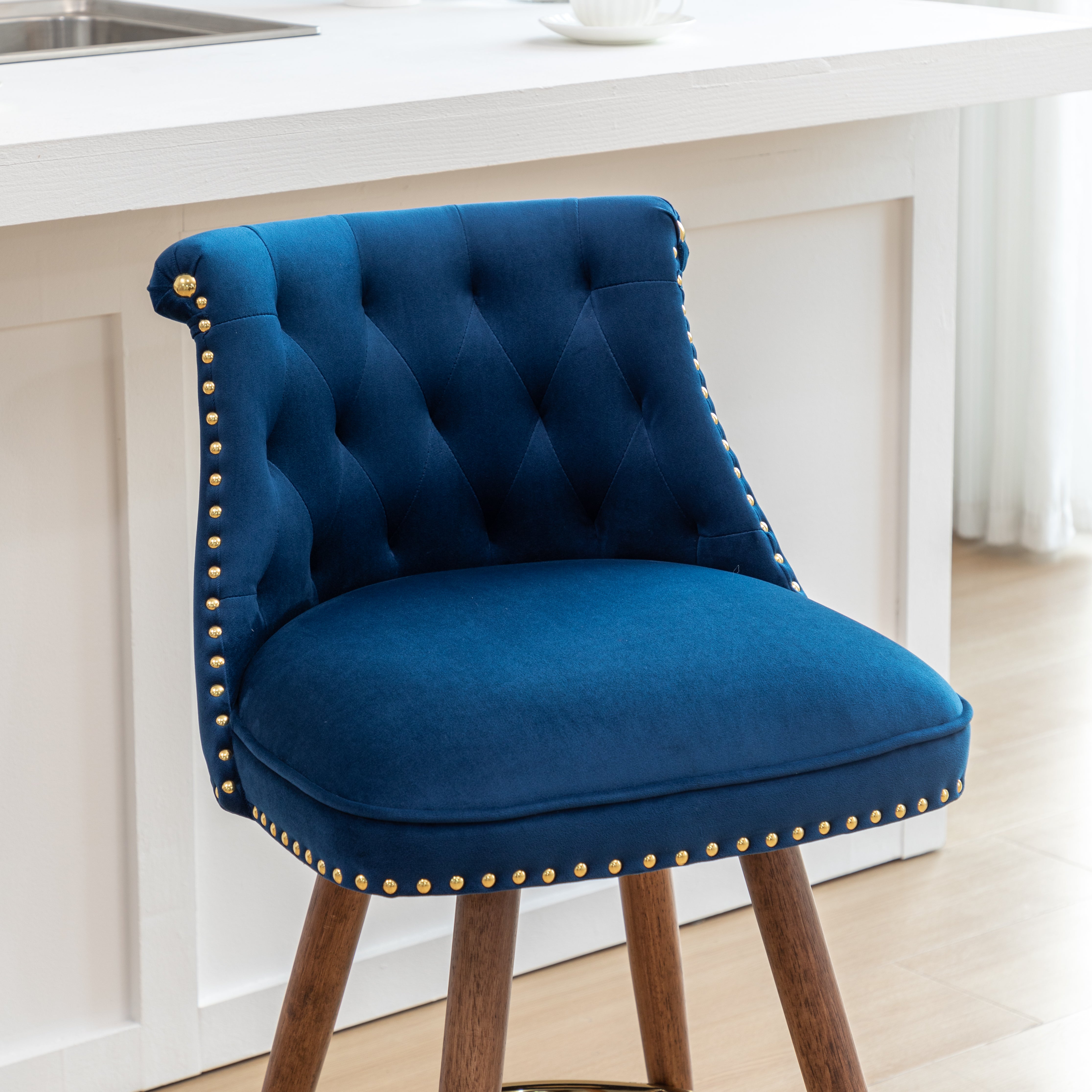 Roundhill Furniture Elvara Set of 2 Button Tufted Counter Stools with Nailhead Trim - Modern Kitchen Bar Stools for Breakfast Nook, Kitchen Island & Home Decor