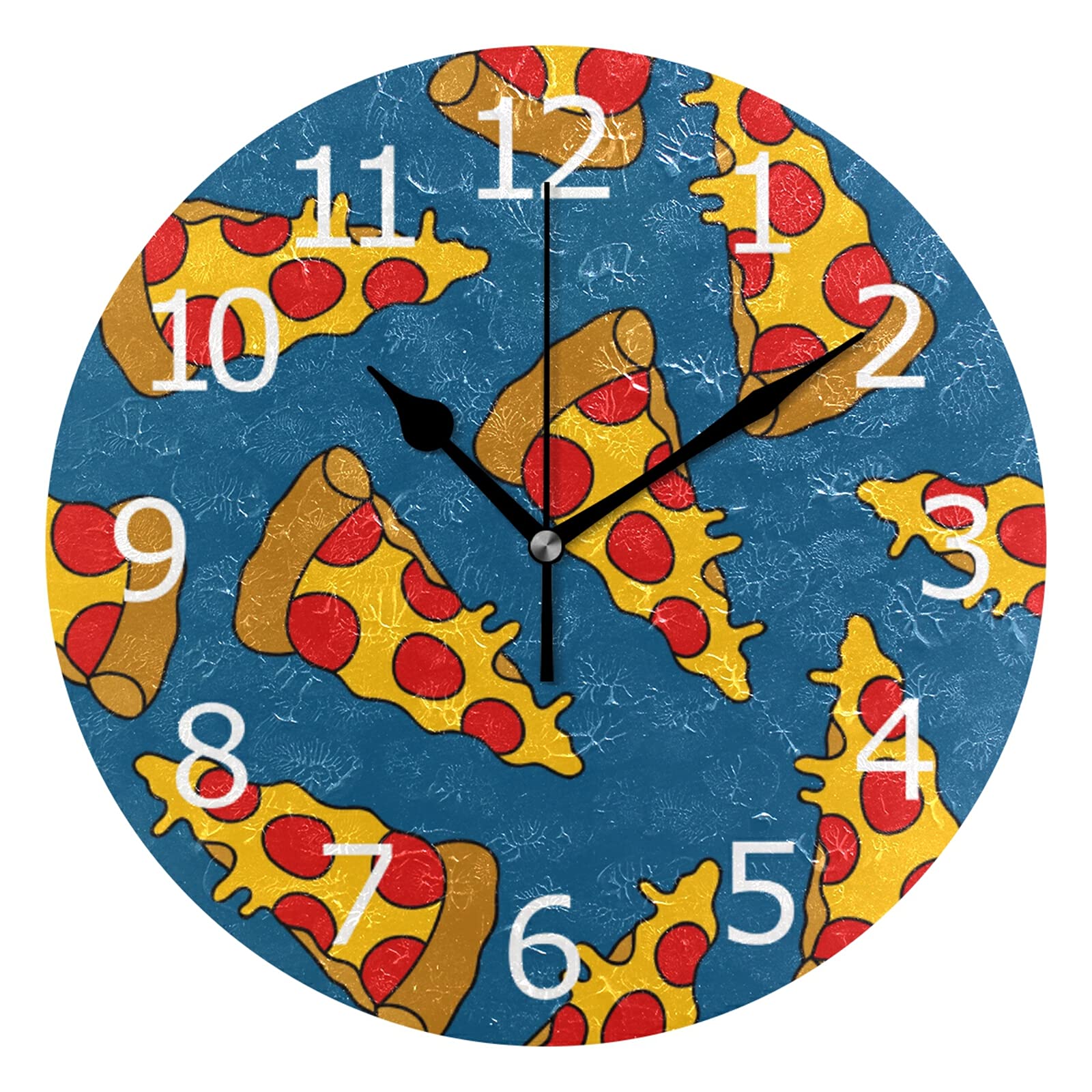 ALAZA 12-Inch Round Silent Wall Clock - Non-Ticking Pizza Doodle Design for Classroom, Playroom, Bedroom Decor | Perfect for Kids Rooms, Office Spaces & Home Interiors