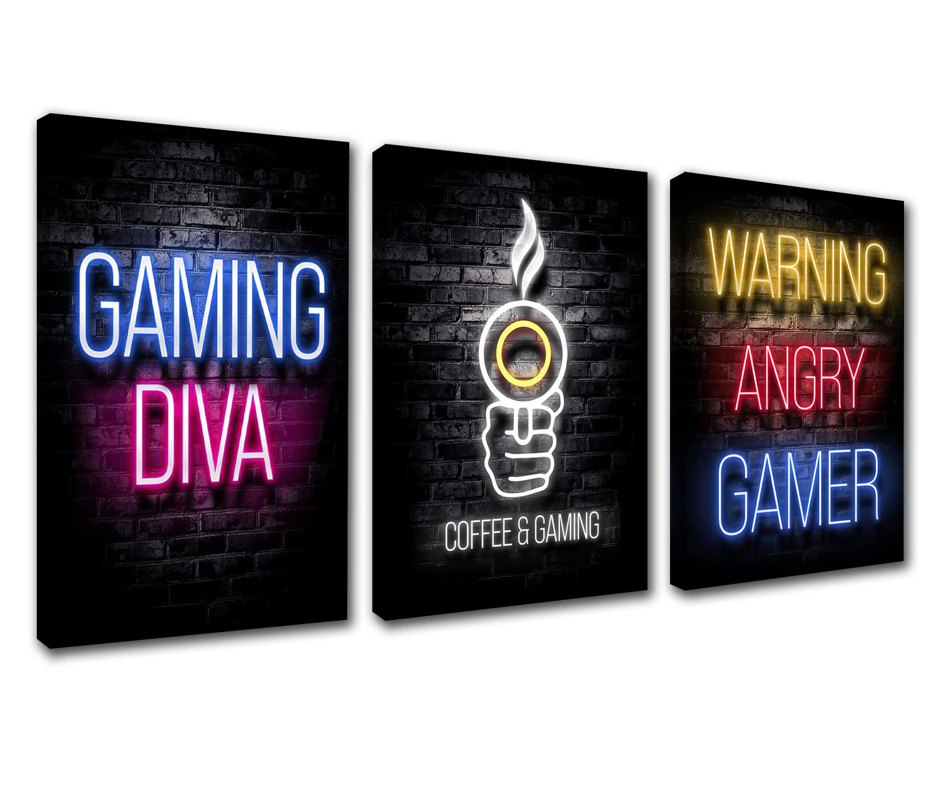 Tucocoo Attitude Canvas Wall Art - Neon Gaming Poster & Diva Sign for Teen Bedroom Decor, Ready to Hang 42x20 Inch - Perfect for Gamer Gifts, Dorm Room, and Gaming Room Wall Decoration