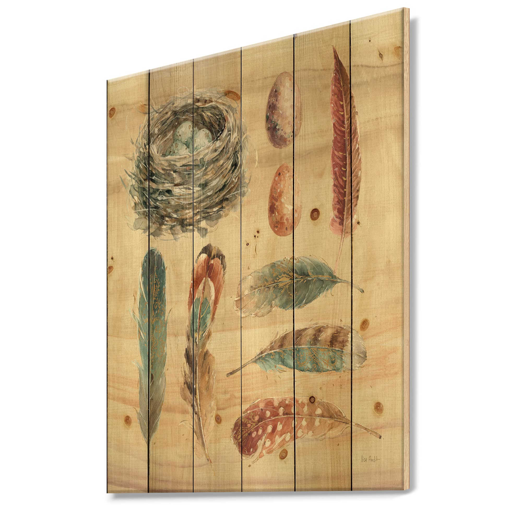 DesignQ Feathers Cottage Farmhouse Wood Wall Decor - Blue Wood Wall Art with Large Animal Prints on Natural Pine Wood - Perfect for Living Room, Bedroom, or Country Home Decor