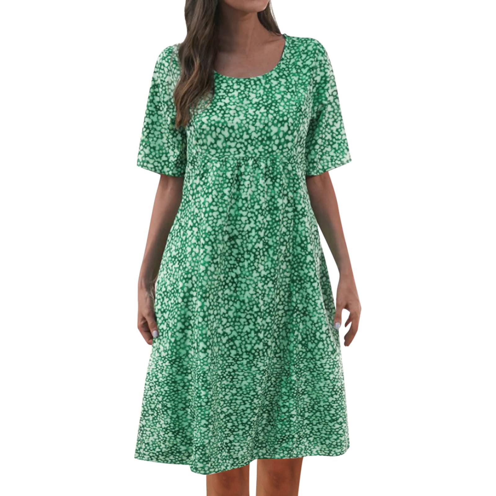 Women's Casual Summer Midi Dress - Floral Print Short Sleeve O-Neck Dress for Beach, Vacation & Everyday Wear