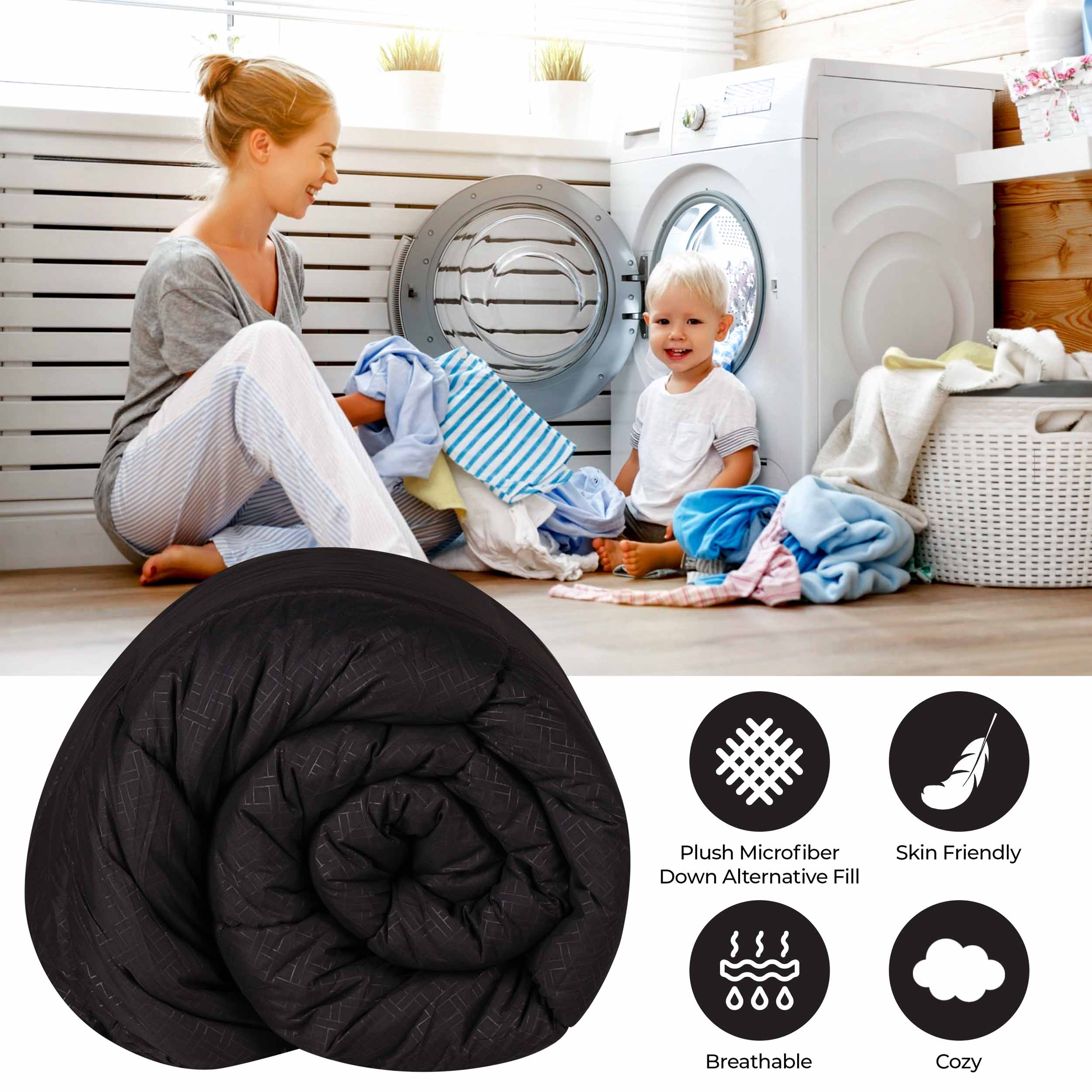 Luxury Basketweave Plush Down Alternative Comforter - Hypoallergenic & Breathable All-Season Bedding for Master Bedroom, Guest Room & Dorm