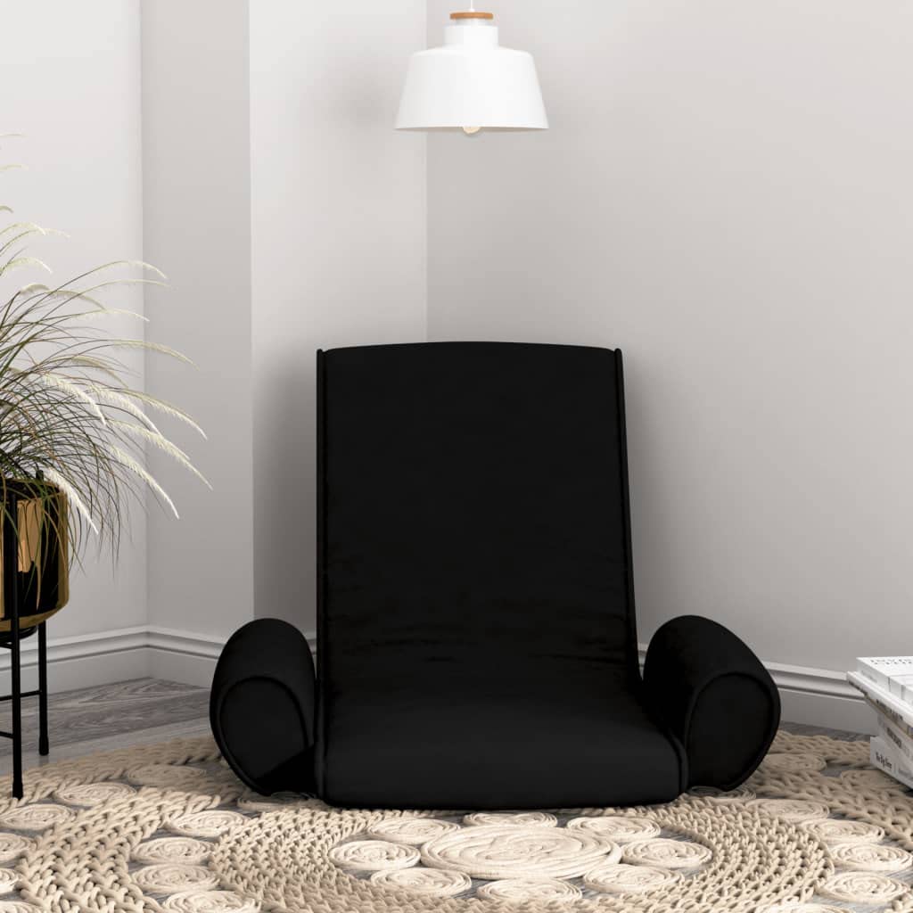 SKM Folding Floor Chair Black Fabric - Comfortable Foldable Floor Seat for Adults - Perfect for Living Room, Bedroom, Yoga & Meditation - Padded Floor Chair with Back Support