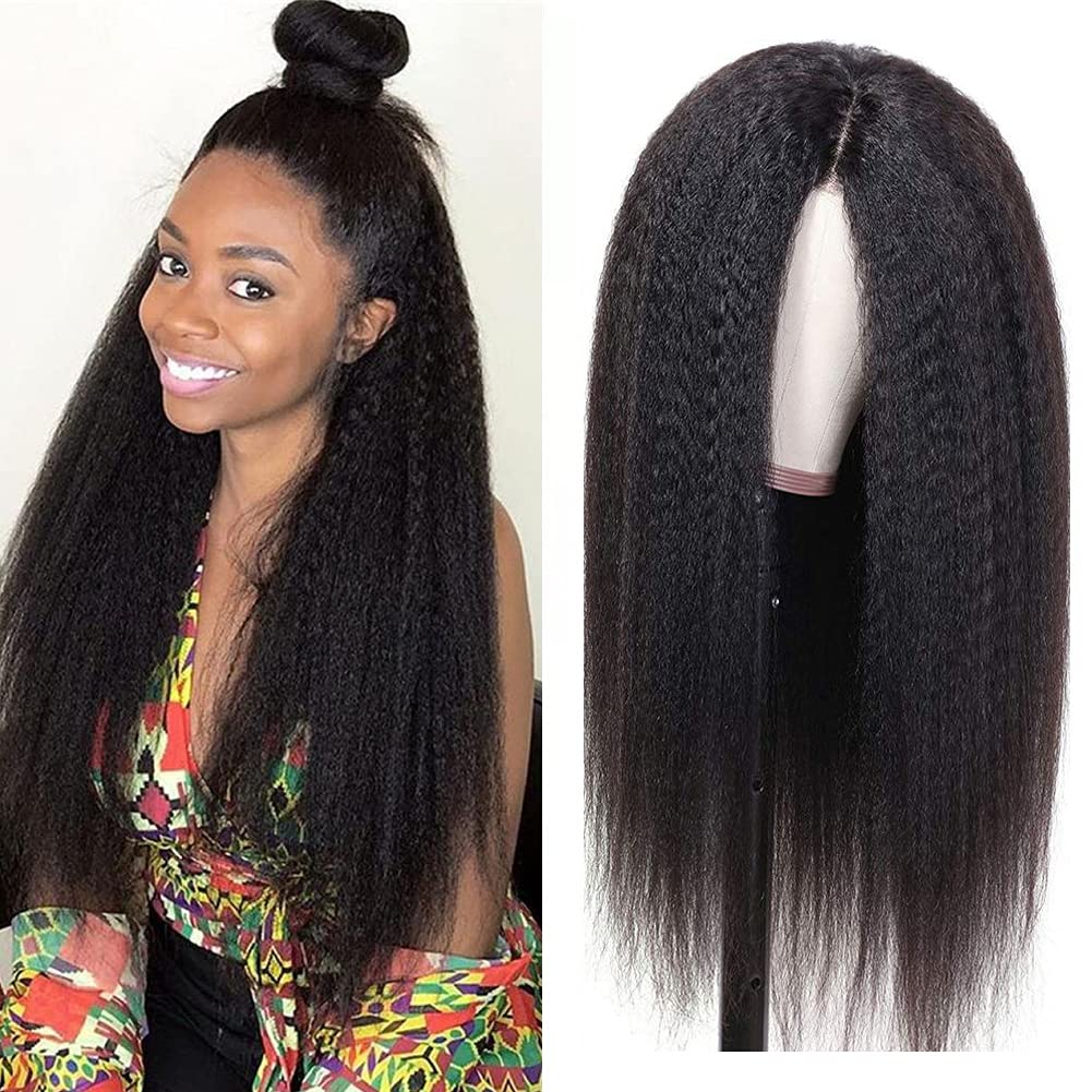 22 Inch Kinky Straight Human Hair Lace Front Wigs for Black Women - 150% Density Pre-Plucked Transparent Lace Wig with Natural Color | Perfect for Daily Wear, Cosplay & Special Occasions