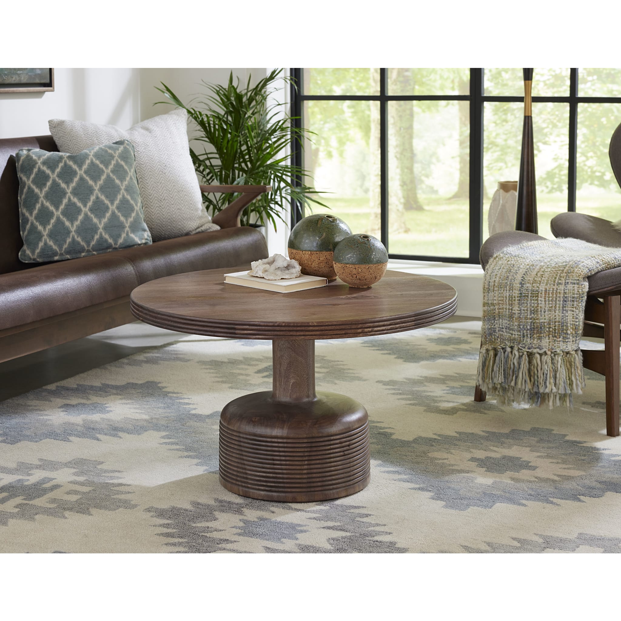 Solid Wood Round Coffee Table - Natural Tan Finish - Handcrafted Rustic Living Room Furniture for Home Decor & Cozy Gatherings