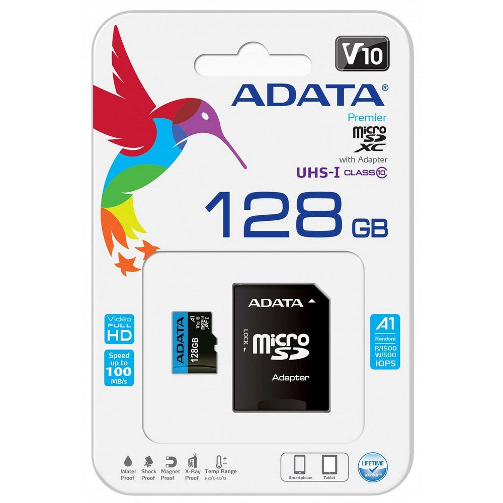 ADATA Micro SD Memory Card 128GB High Speed Class 10 UHS-I U1 for Smartphones, Cameras, Drones & Gaming - Reliable Storage for 4K Videos & Mobile Apps