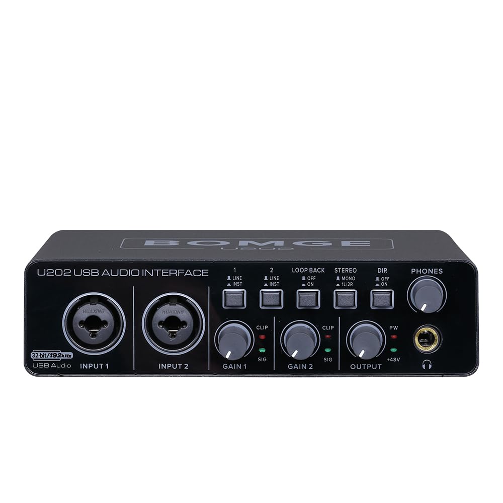 BOMGE U202 USB Audio Interface with Mic Preamplifier - XLR/TSR/TS Inputs, 48V Phantom Power, 32-Bit/192kHz High Resolution for Computer Recording, Live Streaming & Podcasting - Perfect for Home Studio, Voiceovers & Music Production